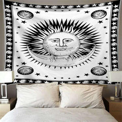 Lofaris Sun Moon Black And White Bohemian Abstract Wall Tapestry