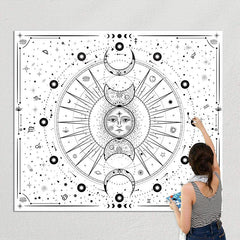 Lofaris Sun Pattern Black And White Bohemian Moon Wall Tapestry