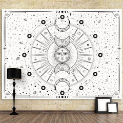 Lofaris Sun Pattern Black And White Bohemian Moon Wall Tapestry