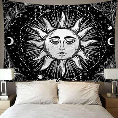 Lofaris Sun Star Moon Black And White Abstract Wall Tapestry