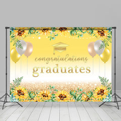 Lofaris Sunflower And Balloons Congratulation Graduate Backdrop