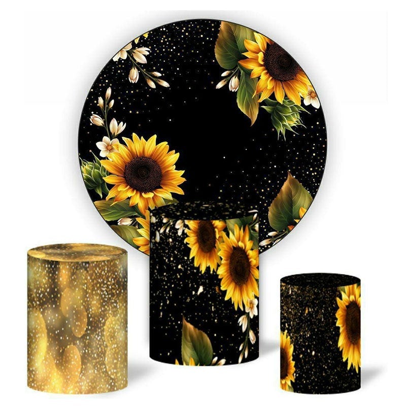 Lofaris Sunflower And Black Glitter Round Birthday Backdrop Kit