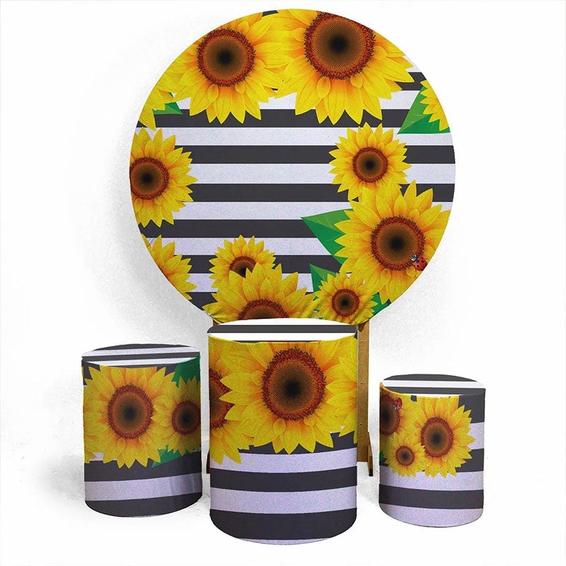 Lofaris Sunflower And Black White Round Birthday Backdrop Kit