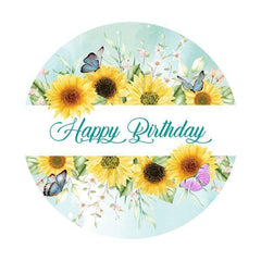 Lofaris Sunflower And Butterfly Circle Happy Birthday Backdrop