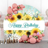 Load image into Gallery viewer, Lofaris Sunflower And Butterfly Circle Happy Birthday Backdrop