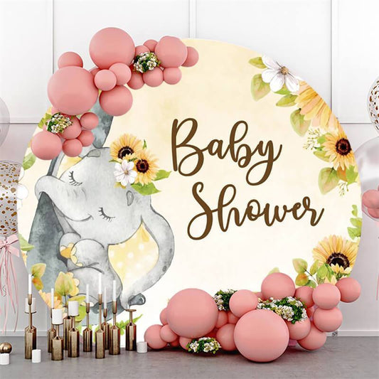 Lofaris Sunflower And Cute Elephant Baby Shower Round Backdrop