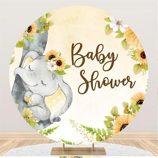 Lofaris Sunflower And Cute Elephant Baby Shower Round Backdrop