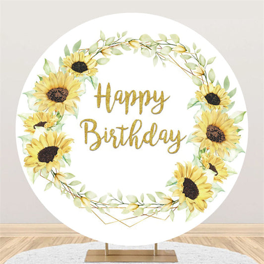 Lofaris Sunflower And Leaves Happy Birthday Circle Backdrop
