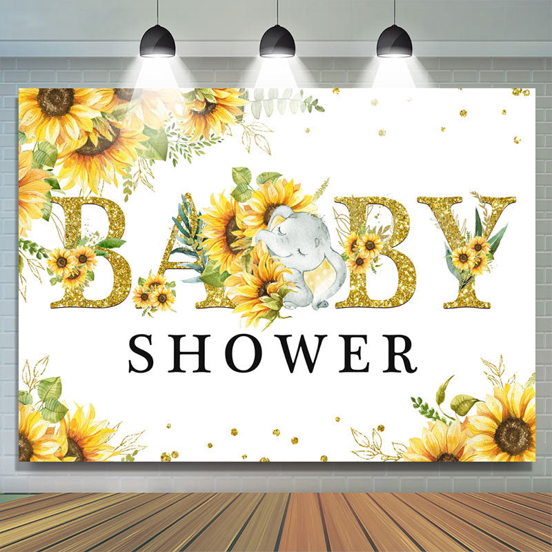 Lofaris Sunflower and Little Baby Elephent Shower Backdrop