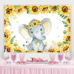 Lofaris Sunflower And Lovely Elephant Baby Shower Backdrop