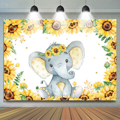 Lofaris Sunflower And Lovely Elephant Baby Shower Backdrop