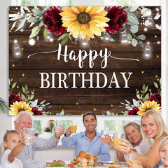 Lofaris Sunflower and Red Roses Wood Happy Birthday Backdrop