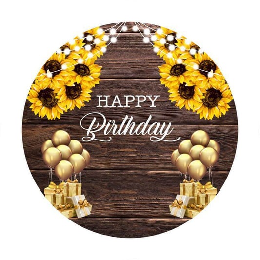 Lofaris Sunflower And Wooden Round Happy Birthday Backdrop