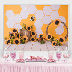Lofaris Sunflower Bee Wood Floor Birthday Party Backdrop for Baby