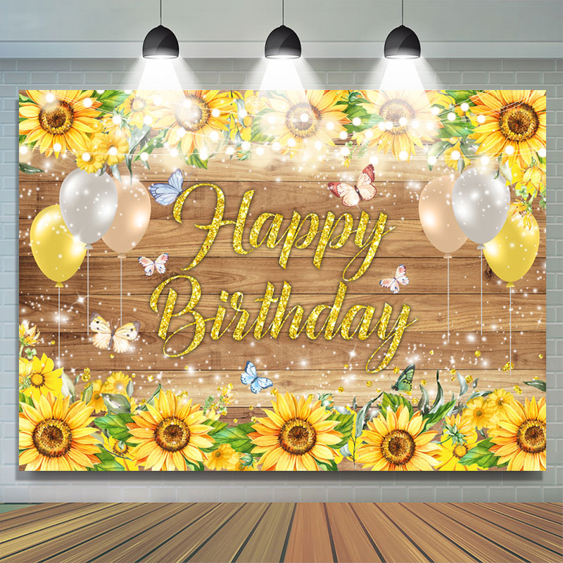 Lofaris Sunflower Butterfly Spark Balloon Birthday Backdrop