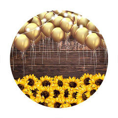 Lofaris Sunflower Gold Balloons Round Happy Birthday Backdrop