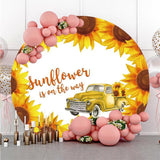 Load image into Gallery viewer, Lofaris Sunflower Is On The Way Round Happy Birthday Backdrop