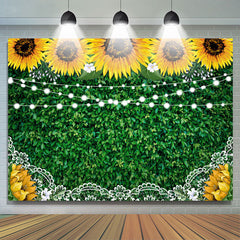 Lofaris Sunflower Lace Green Leaves Lights Backdrops for Party