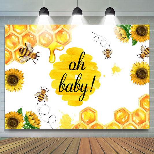 Lofaris Sunflower With Busy Bees Themed Baby Shower Backdrop
