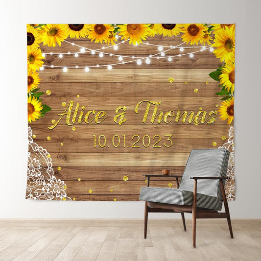 Lofaris Sunflower Wood Betters Togethers Bridal Shower Backdrop