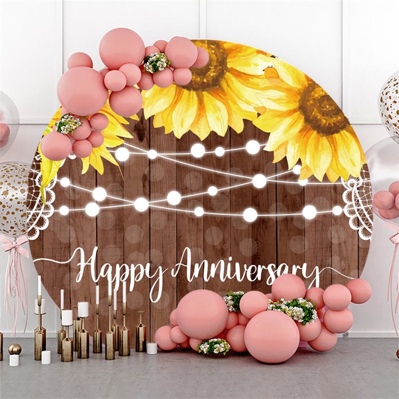 Lofaris Sunflower wooden wedding anniversariy Round backdrop
