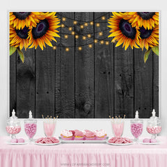 Lofaris Sunflowers And Black Wooden Birthday Party Backdrop