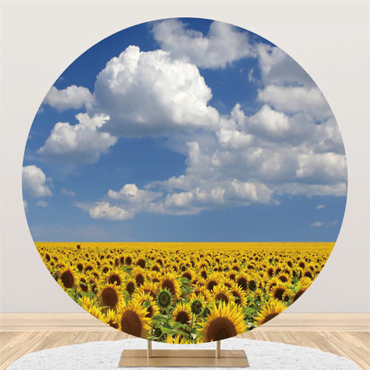 Lofaris Sunflowers And Blue Sky White Cloud Birthday Backdrop