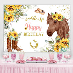 Lofaris Sunflowers And Brown Horse Gold Glitter Birthday Backdrop
