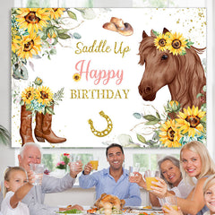 Lofaris Sunflowers And Brown Horse Gold Glitter Birthday Backdrop