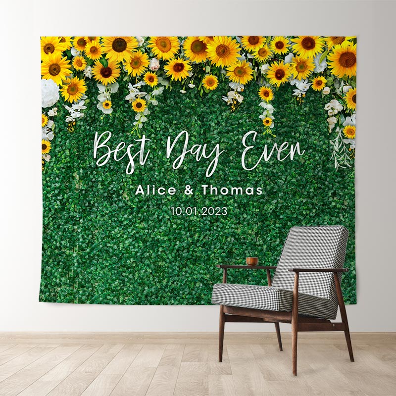Lofaris Sunflowers And Green Leaves Wedding Party Backdrop