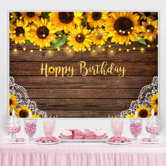Lofaris Sunflowers and Lace Wooden Happy Birthday Backdrop