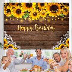Lofaris Sunflowers and Lace Wooden Happy Birthday Backdrop