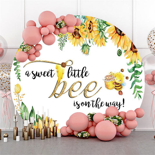 Lofaris Sunflowers And Little Bee Round Baby Shower Backdrop