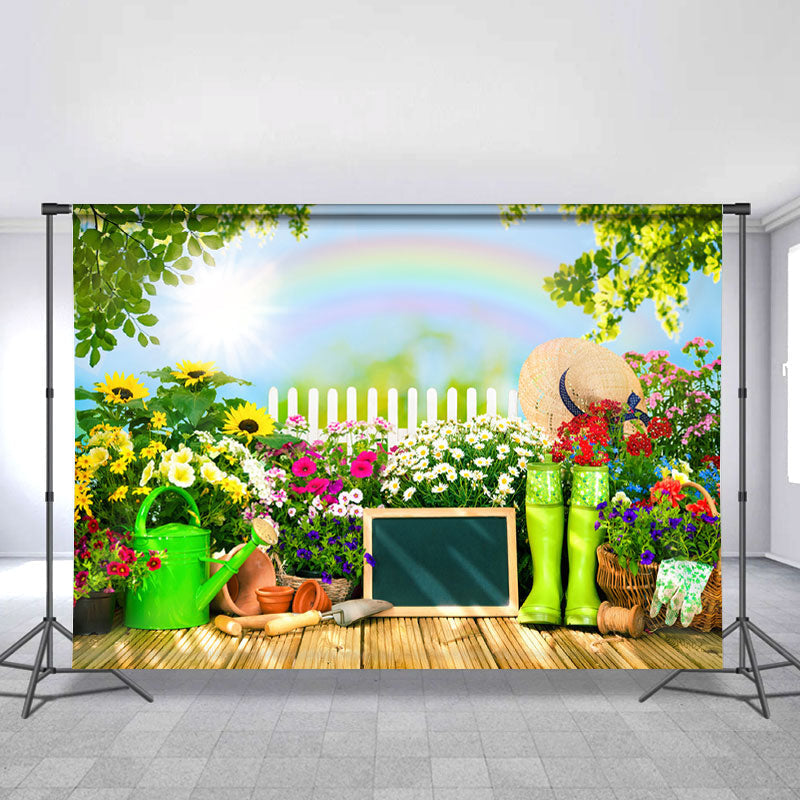 Lofaris Sunflowers And Rainbow Sunny Summer Backdrop For Girl