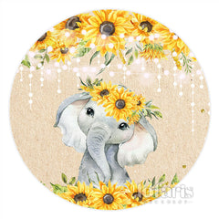 Lofaris Sunflowers With Elephant Circle Baby Shower Backdrop