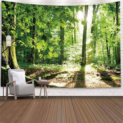 Lofaris Sunlight And Green Forest Pattern Landscape Wall Tapestry