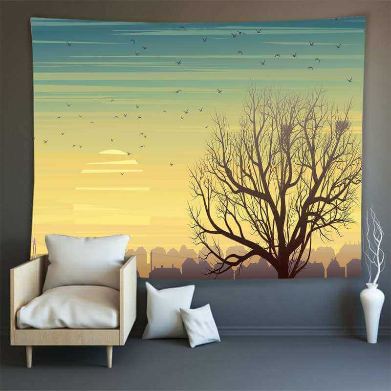 Lofaris Sunrise Geese And Trees Family Still Life Wall Tapestry
