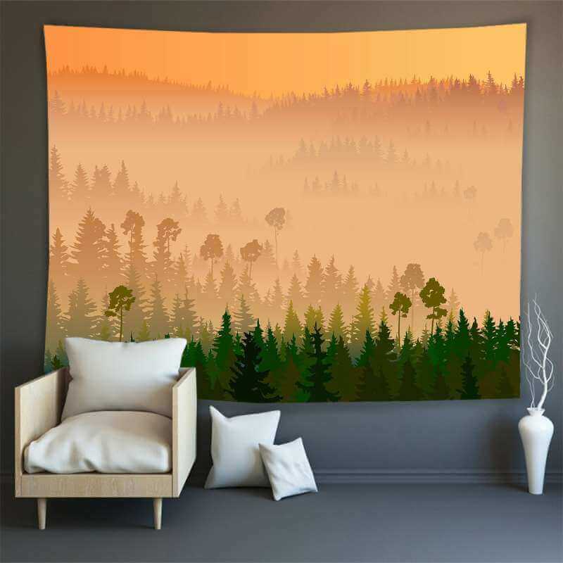 Lofaris Sunrise Mountain Forest Still Life Landscape Wall Tapestry