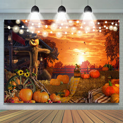 Lofaris Sunrise With Light Punpkin Scarecrow Halloween Backdrop