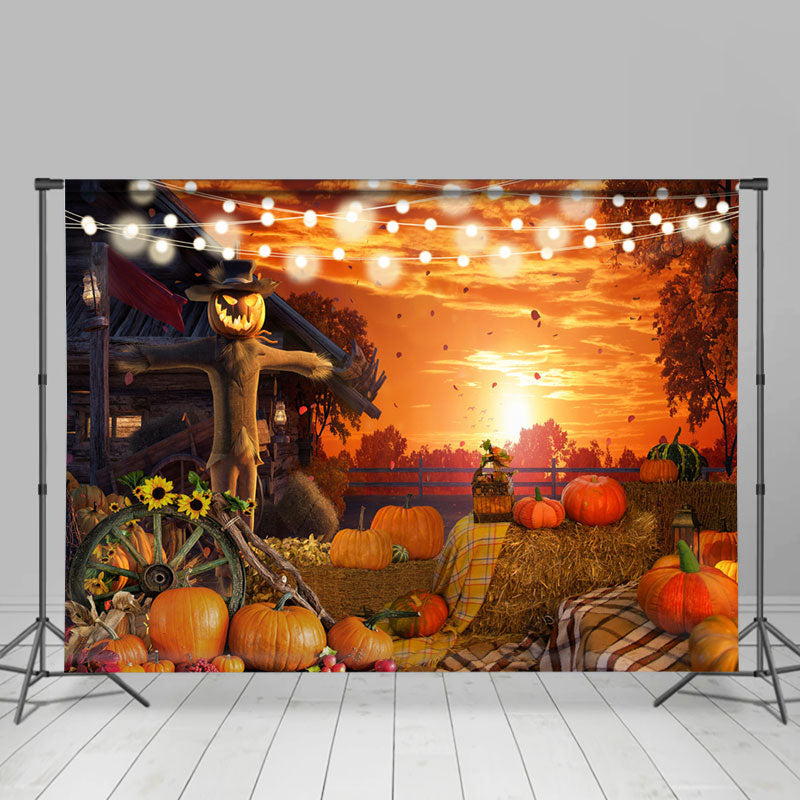 Lofaris Sunrise With Light Punpkin Scarecrow Halloween Backdrop
