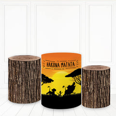 Lofaris Sunset Forest Animals Theme Cylinder Cover Wood Cake Table
