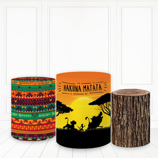 Lofaris Sunset Hakuna Matata Pedestal Cover Safari Animals Wood Pillar