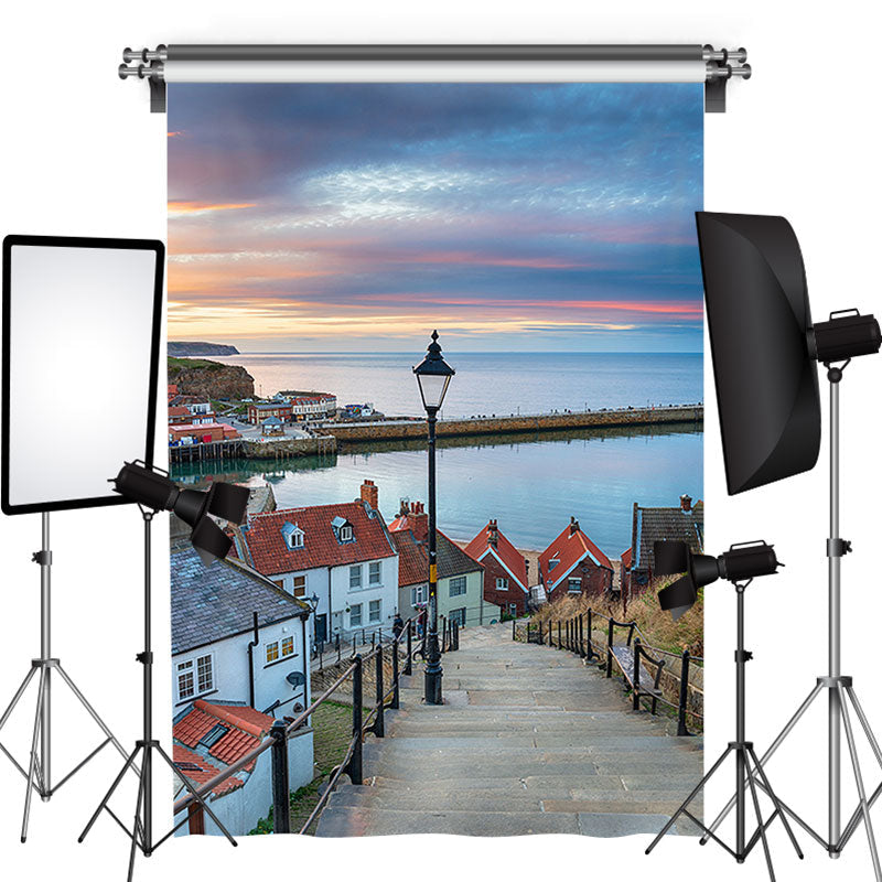Lofaris Sunset Silent Town By The Sea Summer Photo Backdrop