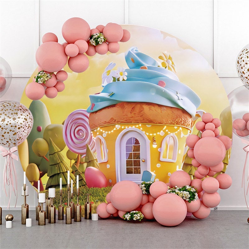 Lofaris Sunshine Dessert House Themed Round Birthday Backdrop