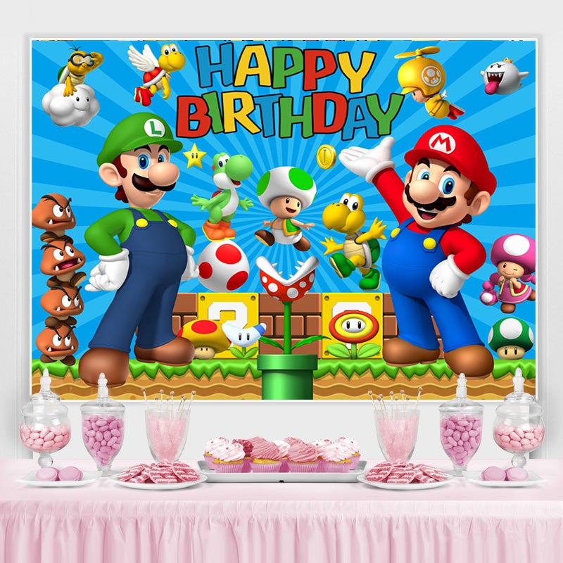 Lofaris Super Character Video Game Happy Birthday Backdrop