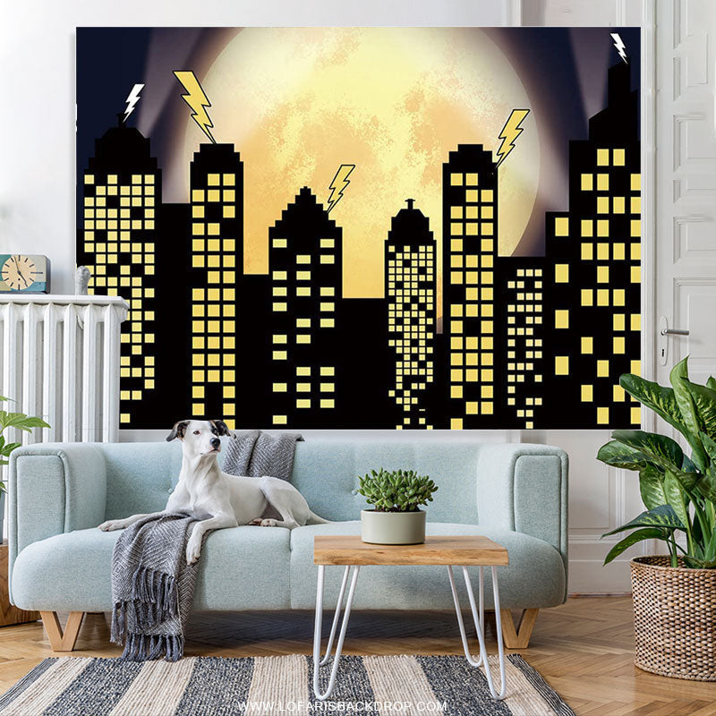 Super City Skyline Buildings Boy Birthday Backdrop – Lofaris