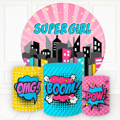 Lofaris Super Girl Neon City Round Backdrop Kit For Baby Shower