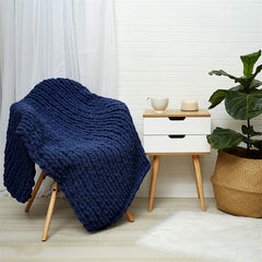 Lofaris Super Soft Dark Blue Handmade Throw Chunky Knit Blanket For Bedroom