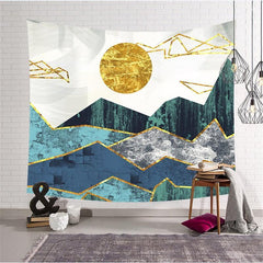 Lofaris Super Soft Gold Stripe Abstract Mountain Wall Tapestry