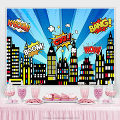 Lofaris Superhero Cityscape Building Scenes Birthday Backdrop